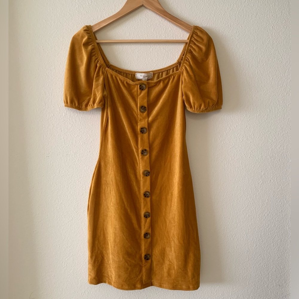 🆕 Boutique No Comment yellow orange corduroy button front dress